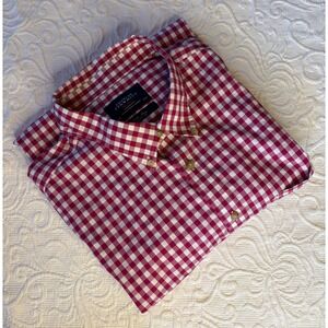 Charles Tyrwhitt Mens XXL Burgundy White Gingham Check Classic Fit Dress Shirt